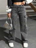 Womens Jeans Y2k Jeans High Waist Stretch Cargo Pants Multiple Pockets Casual Trousers For Ladies Fashion Retro Style