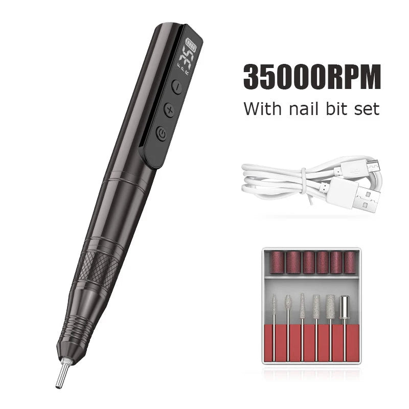35000RPM Electric Nail Drill Manicure Machine Pedicure For Gel Polishing Professional Nail Lathe Low Noise Cutters Nail File Kit