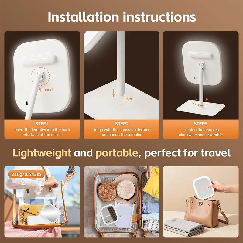 Makeup Vanity Mirror with Lights 3 Color Tabletop Lighted With Smart Touch Control, Light Up With Storage Tray & 270° Rotation