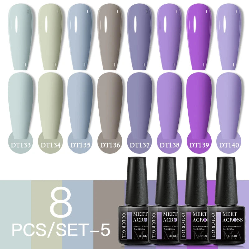 MEET ACROSS 6/8Pcs Set Glitter Gel Nail Polish Autumn Winter Nail Art Varnishes Semi Permanent Soak Off UV Gel Kit Nails Lacquer
