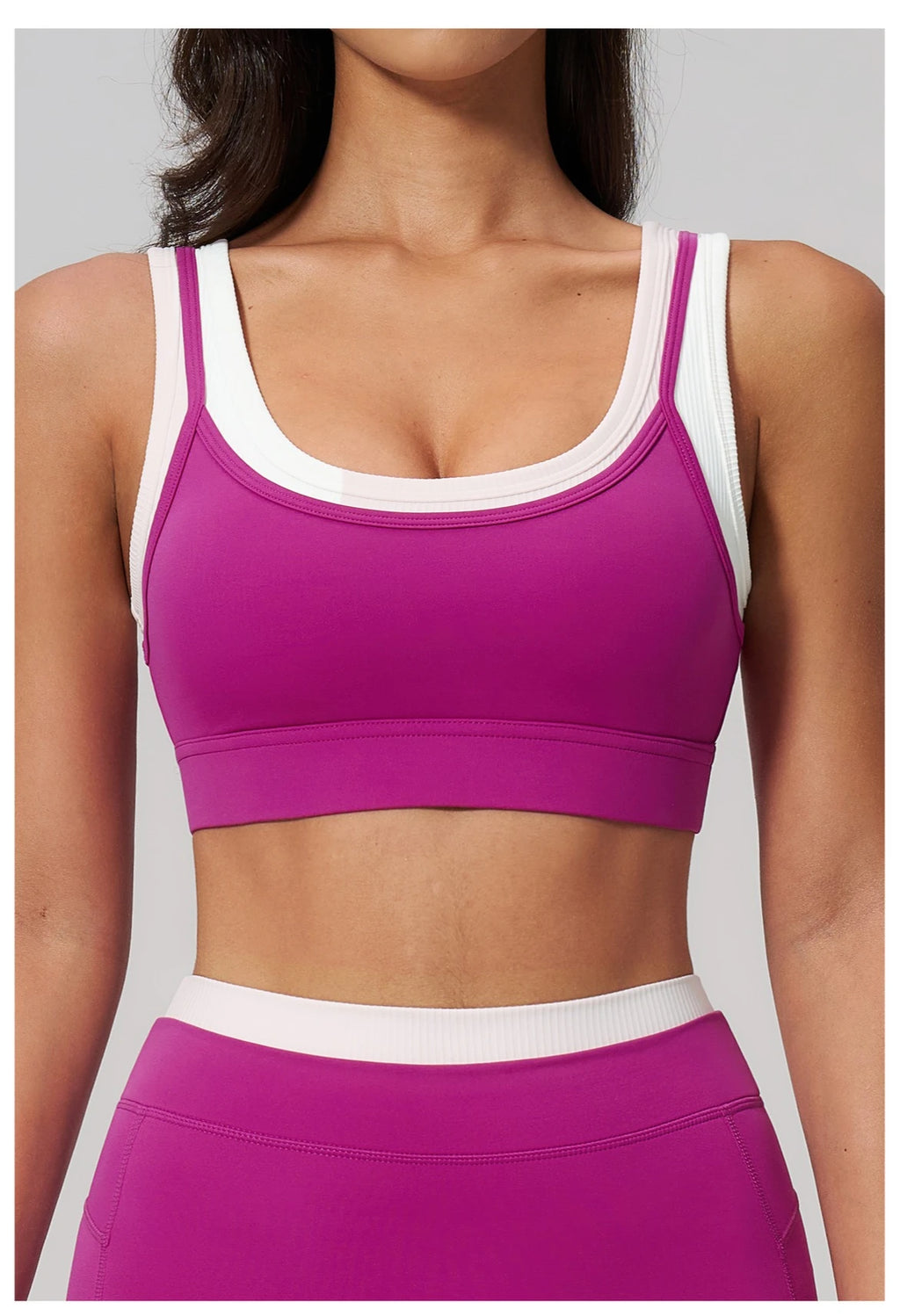 Custom LOGO Women's Naked Fake Two-piece Sports Vest Threaded Contrast Yoga Bra Running Fitness Clothing Top