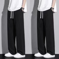 Men's Casual Straight Leg Drawstring Sweatpants Versatile Leisure Long Trousers Student Sports Pants Polyester Fiber Elastic
