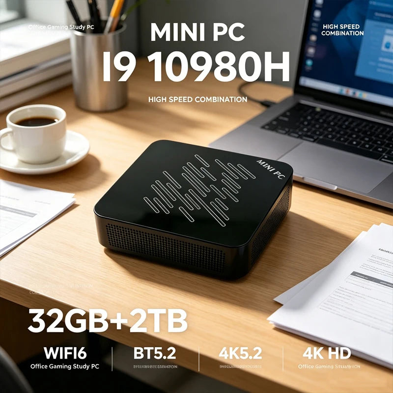 Mini PC Intel Core I9 10980H 32GB RAM 2TB SSD Mini Desktop Computer WIFI6 BT5.2 4K HD Office Gaming Study Small PC