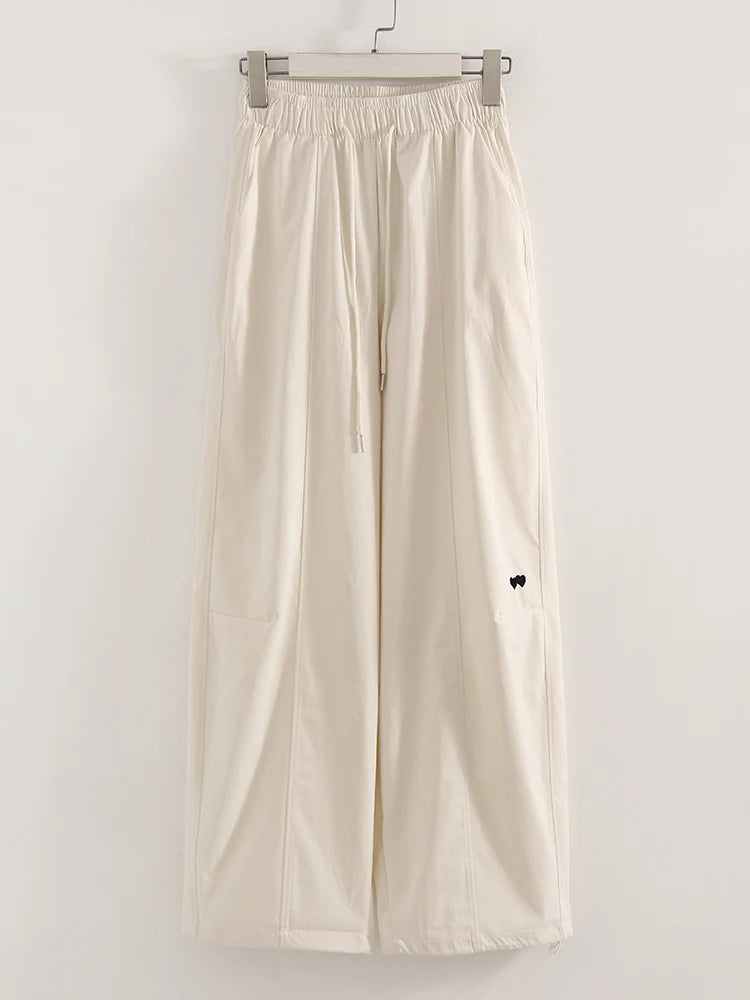 Blue Straight Pants For Women Elastic Wiast Jogger Quick-dry Sweatpants Baggy Embroidery Trousers Ladies Wide Leg Sport Pants