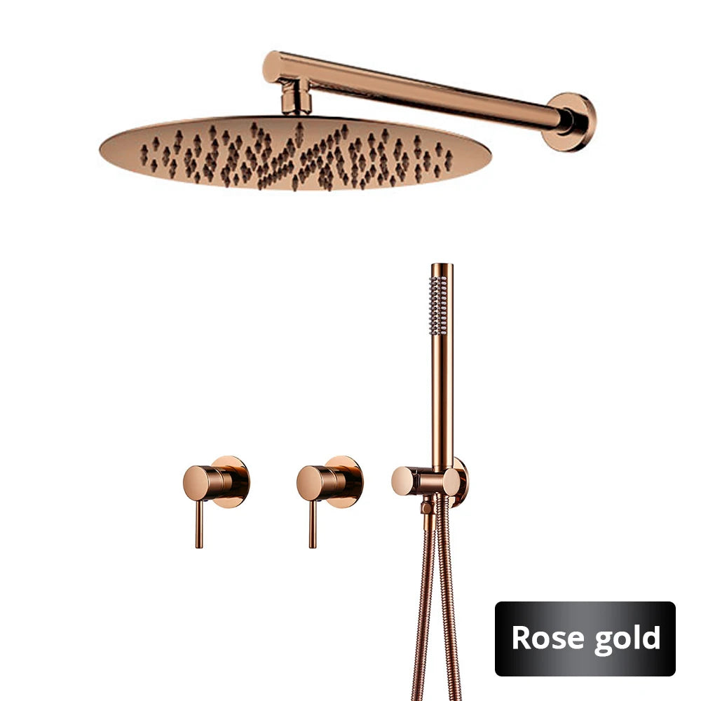 Wall Mounted Bathroom Shower Rainfall Shower Set Rose Gold Mixer Brass Faucet Hot Cold Water Mixer Tap With Head 8/10/12 Inch