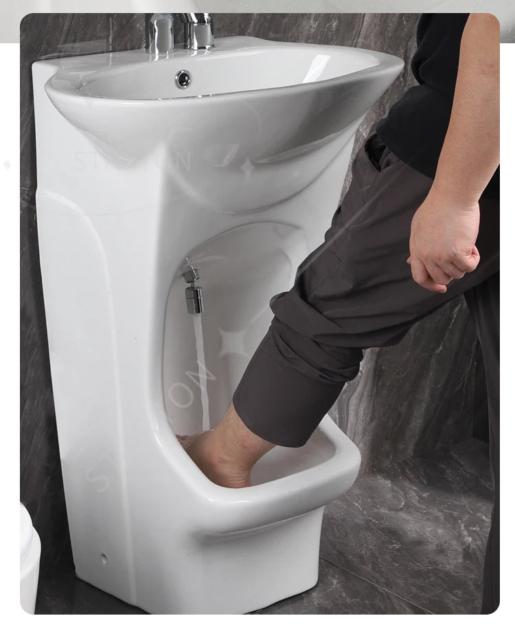 Ceramic Floor Mounted Wash Basin Pedestal Foot Washing Sink