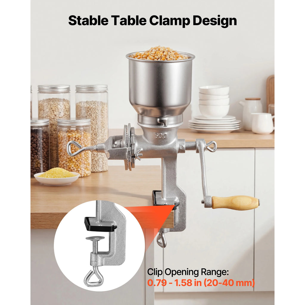 SucceBuy Manual Grain Mill with High Hopper Hand-Crank Corn Grinder with Stable Table Clamp for Grains Spices Coffee Beans Nuts