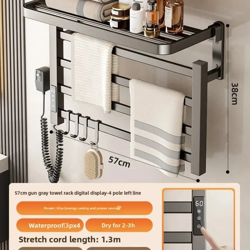 4-layer Intelligent Electric Heated Towel Rack Dryer With Fast Sterilization And Wall Mounted  No drilling required