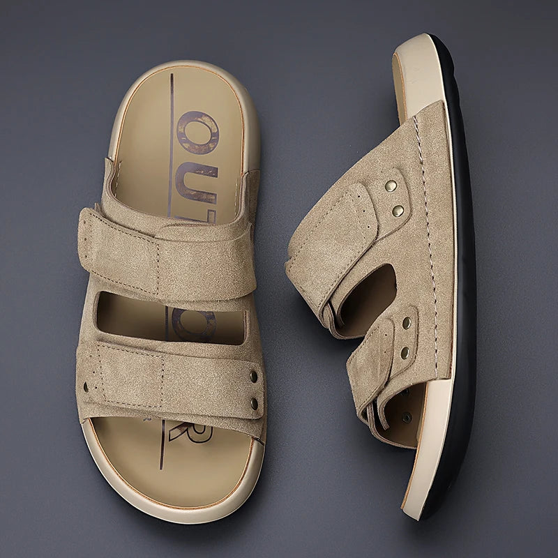 Men Sandals Canvas Luxury Pu Leather Men's Beach Sandal Footwear 2026 Autumn Male Casual Shoes Comfort Anti Slip Outsole Adult 7