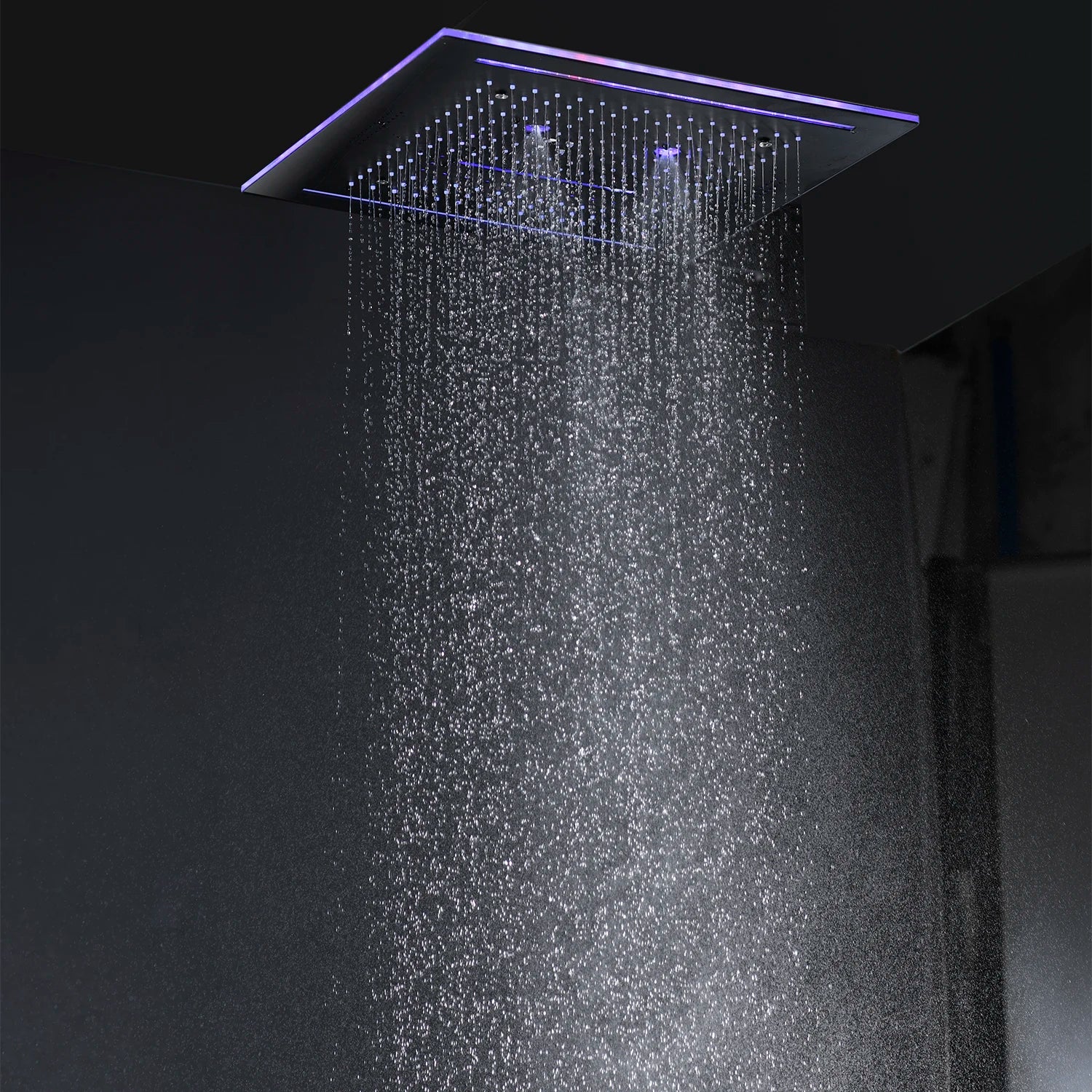 Stainles Steel 304 16inch 40cm Square Bluetooth Music LED Shower Head Panel Set Spray Rainfall Steam Thermostatic Mixer Faucet