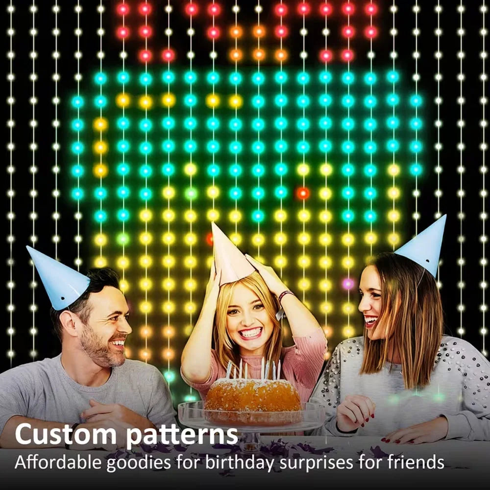 Smart LED Curtain Lights USB Bluetooth App Remote Control,DIY Text Pattern Music Sync RGB IP65 Waterproof Fairy String Light for