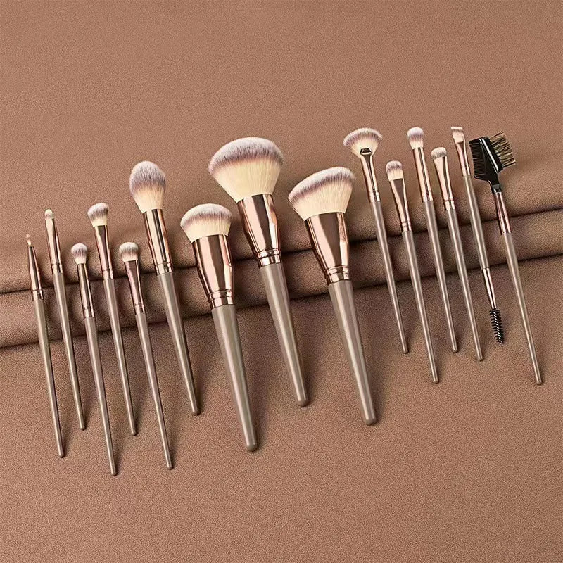 15pcs Makeup Brush Set Full Kit Powder Blush Contour Eyeshadow Lip Brushes Pink Handle Cosmetic Brushes for Liquid Foundation