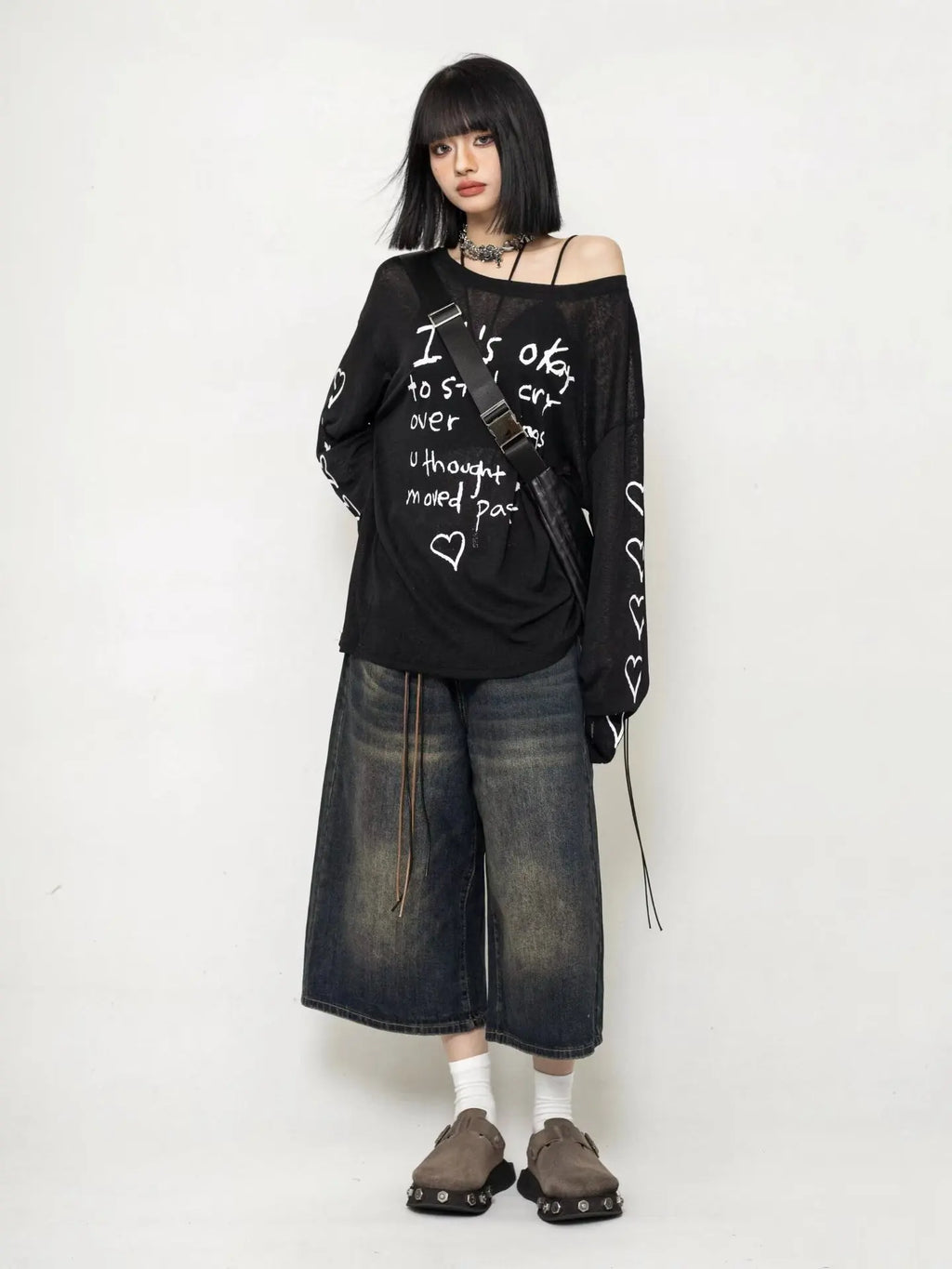 High Waist Black Retro Washed Denim Shorts Women's Harajuku Vintage Fashion Casual Loose Y2K Streetwear Mid Long Wide Leg Pants