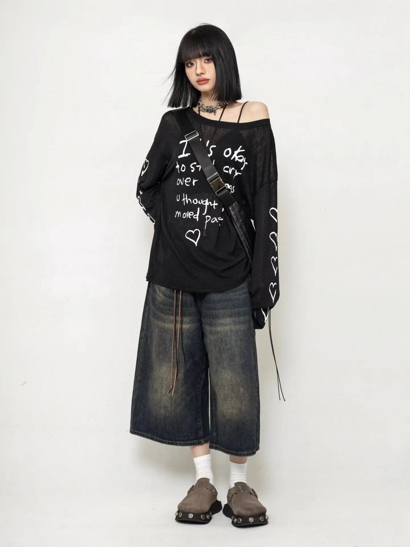 High Waist Black Retro Washed Denim Shorts Women's Harajuku Vintage Fashion Casual Loose Y2K Streetwear Mid Long Wide Leg Pants