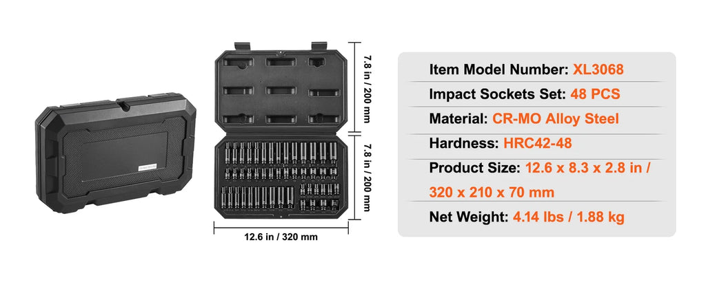 SucceBuy Drive Impact Socket Set Deep & Shallow Socket Set Cr-Mo Alloy Steel Auto Repair EasytoRead Size Markings Storage Case