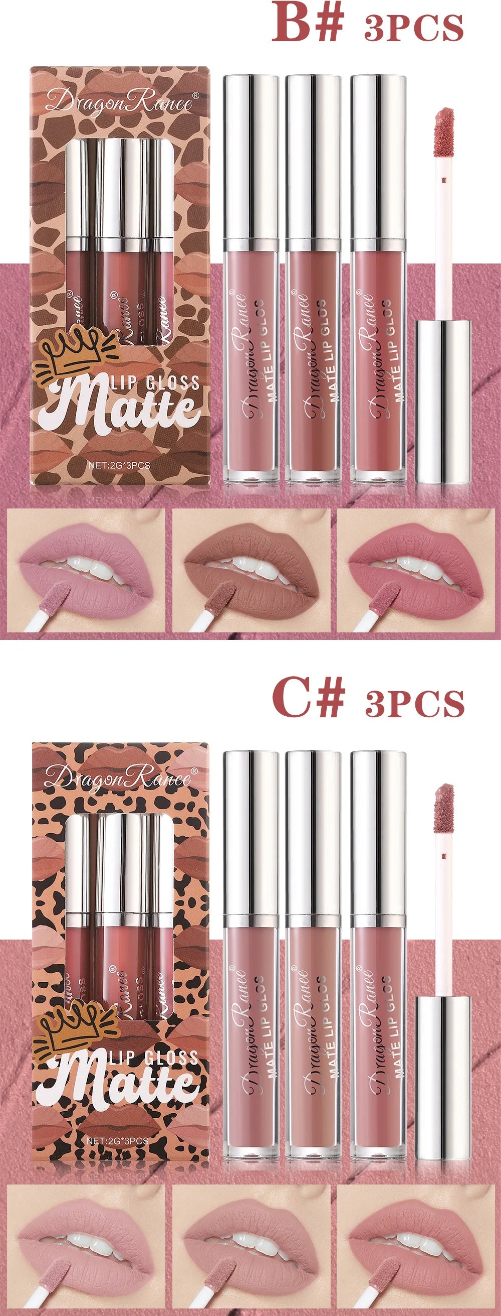 3-Pack Non-Stick Matte Lip Gloss Set Liquid Lipstick Gift Box Set of 3 Long-Lasting Comfortable Matte Finish Lip Colors