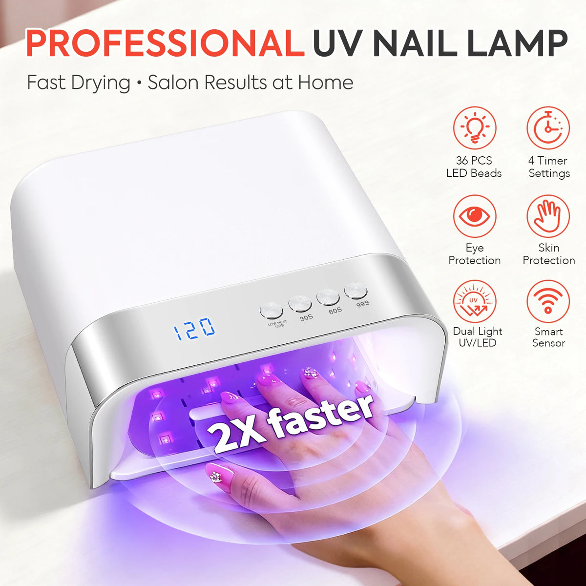168W UV LED Nail Lamp with Smart Sensor, Removable Magnetic Base and 4 Timer Modes for Effortless Gel Curing at Home or Salon Us