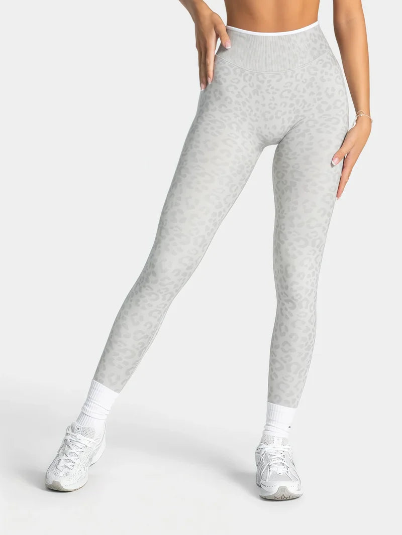 HISTELLO Seamless Sports Pants Leopard Print High Waist Scrunch Hip Shaping Elastic Tummy Fit Running Fitness Yoga Leggings