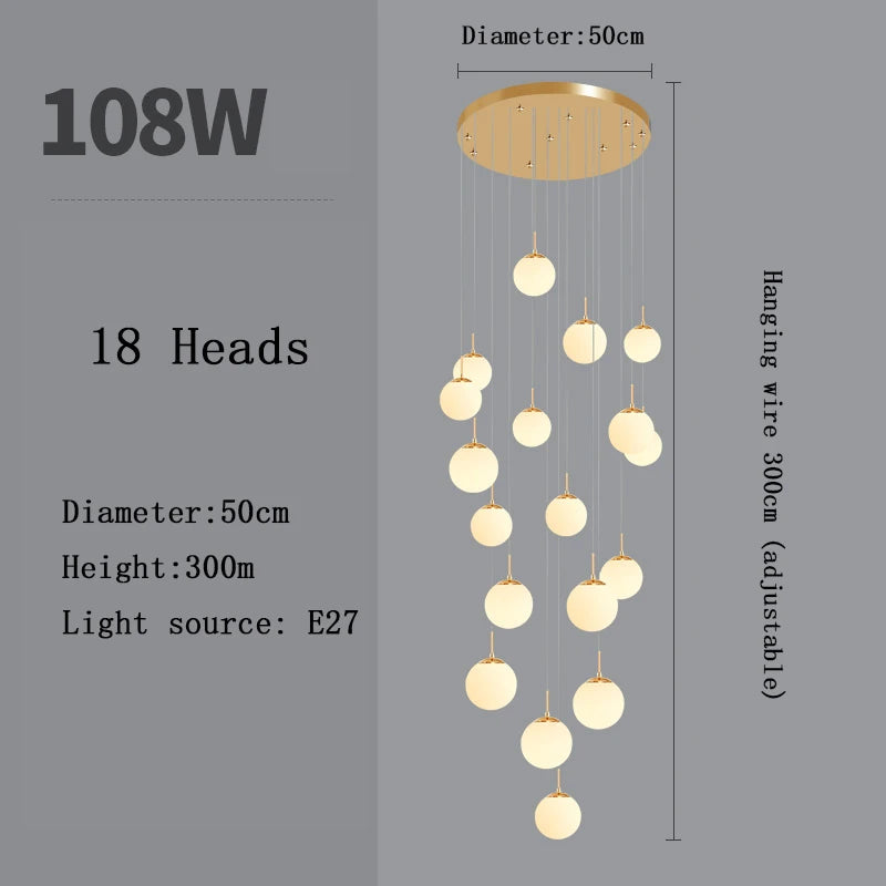 Stairs 2026 Modern Nordic LED Glass Chandelier Loft Duplex Living Room Lamp Hotel Lobby Long Chandelier Home Decorative Lighting