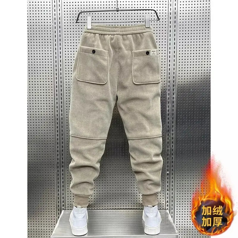 2024 Fashion Fleece Sweatpants Loose Harem Pants with Elastic Waist for Men Autumn Winter Casual Joggers Corduroy Pants for Men