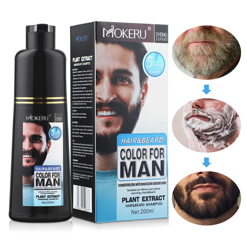 Natural Black Beard Dye Shampoo Permanent Long Lasting Beard Coloring For Men Removal White Grey Hair Color Cover Beard Care