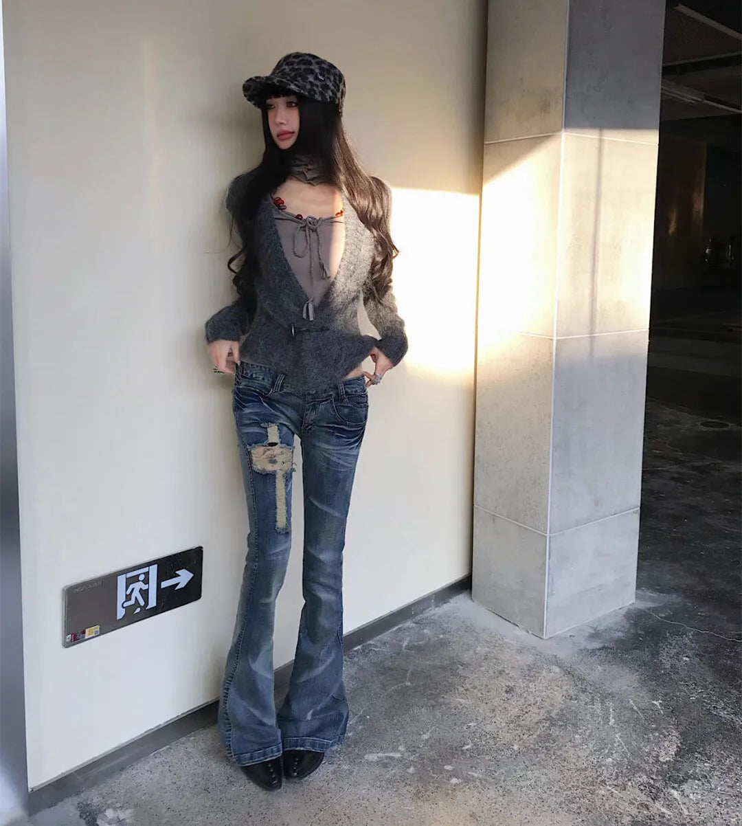Tonngirls 2000s Japanese Jeans Pants Women Low Waist Denim Pant Streetwear American Retro Y2k Trousers Jeans Slim E-girls Jeans