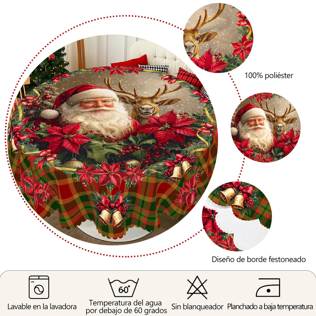 1Pc Merry Christmas Theme Printed Tablecloth, Retro Country Farmhouse Style, Santa, Plaid Pattern Design, for Christmas, New Year Party, Party Decoration, Kitchen Accessories, Room and Outdoor Decoration, Gift for Friends