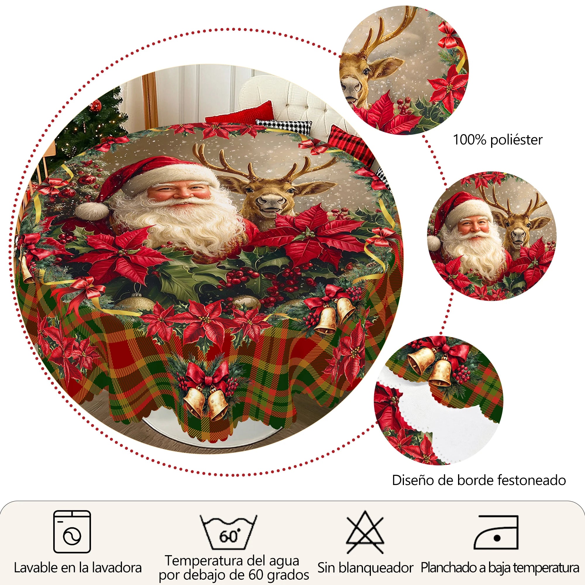 1Pc Merry Christmas Theme Printed Tablecloth, Retro Country Farmhouse Style, Santa, Plaid Pattern Design, for Christmas, New Year Party, Party Decoration, Kitchen Accessories, Room and Outdoor Decoration, Gift for Friends
