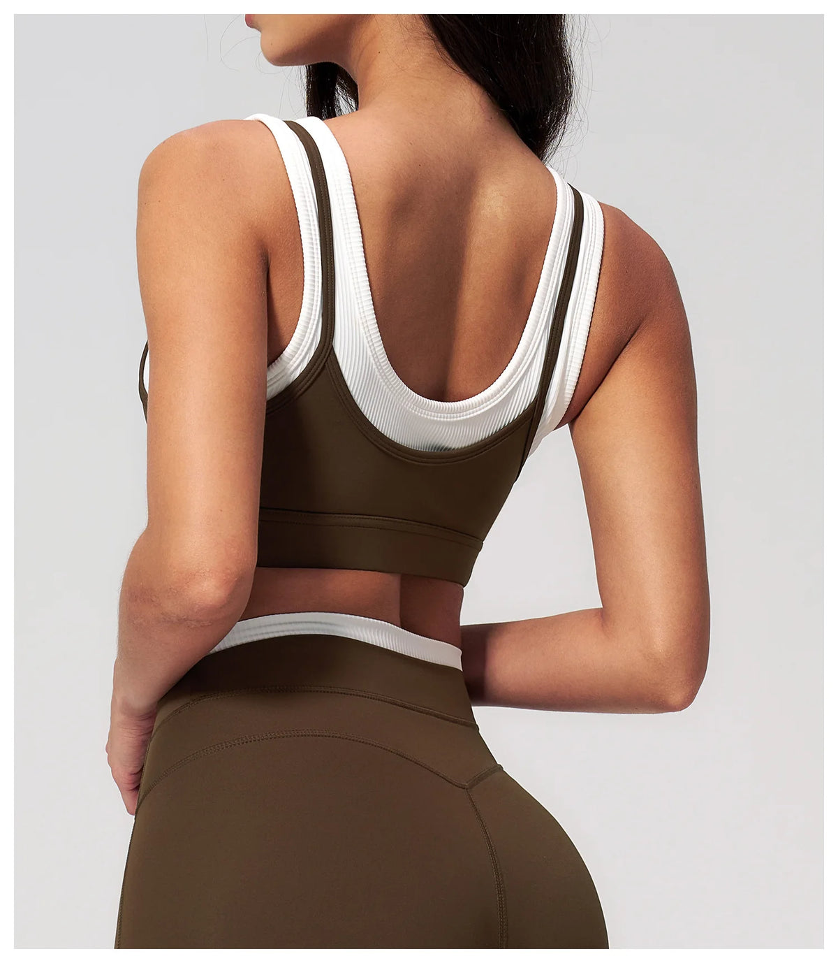 Custom LOGO Women's Naked Fake Two-piece Sports Vest Threaded Contrast Yoga Bra Running Fitness Clothing Top