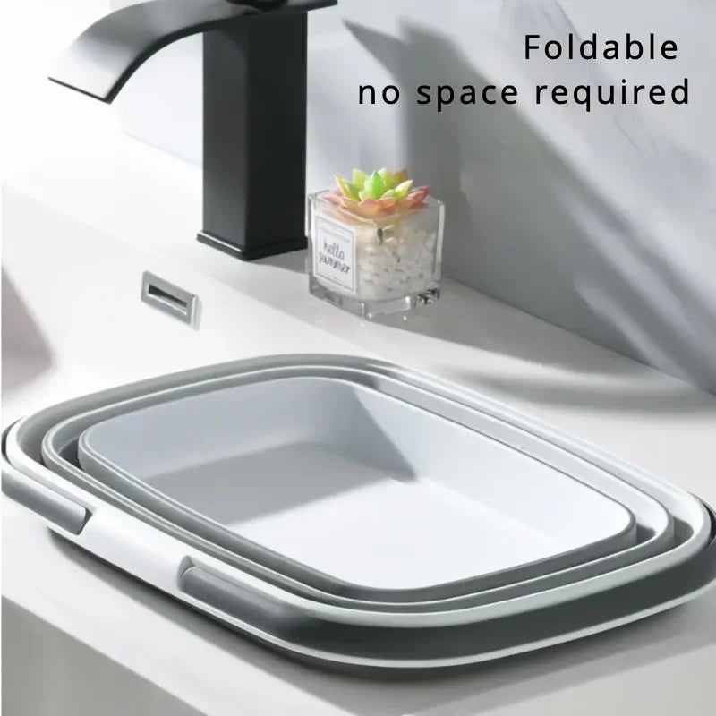 16L Collapsible Mop Bucket with Handles Space Saving Foldable Silicone Tub for Cleaning, Laundry, Storage - Portable Wash Basin