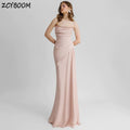 Elegant Pink Backless Strapless Crystal Sleeveless Evening Dress 2026 Mermaid Floor Length Sweep Train Stain Zipper Prom Dress