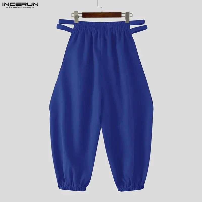INCERUN Men's Pants Solid Hollow Out Elastic Waist Joggers Trousers For Man Streetwear Loose 2026 Casual Calf-length Pants S-5XL
