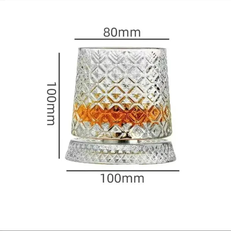 2026 New Whiskey Glasses Rotating Whisky Glass With Glass Base 360 Rotate Degrees Crystal Rum Glass For Cocktail Party Drinking