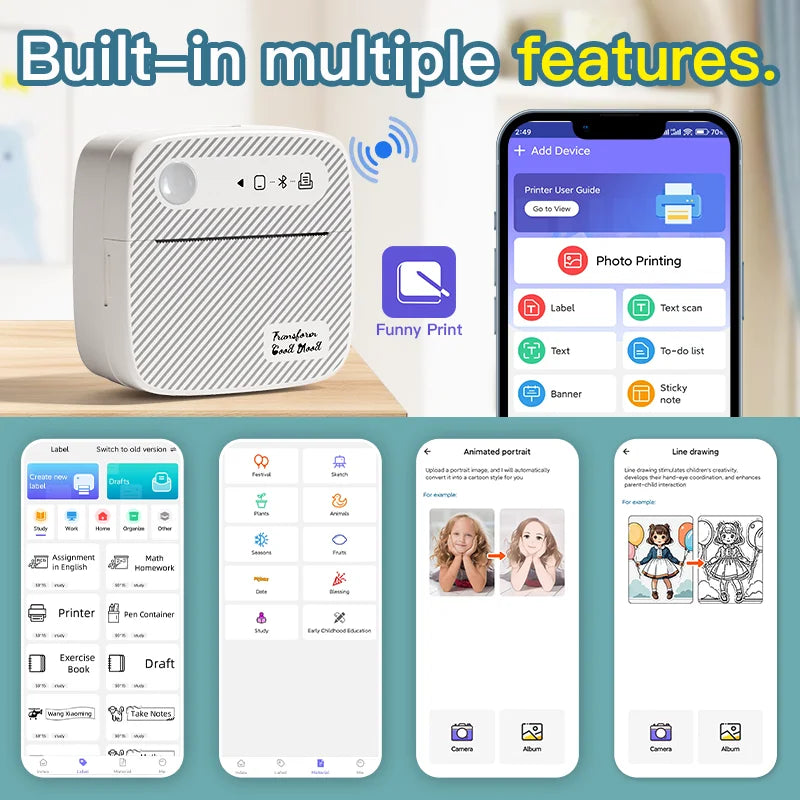 DOLEWA B3 Portable Mini Printers Wireless Bluetooth Inkless Sticker Maker Printer Tag Price Machine for Office School Kitchen