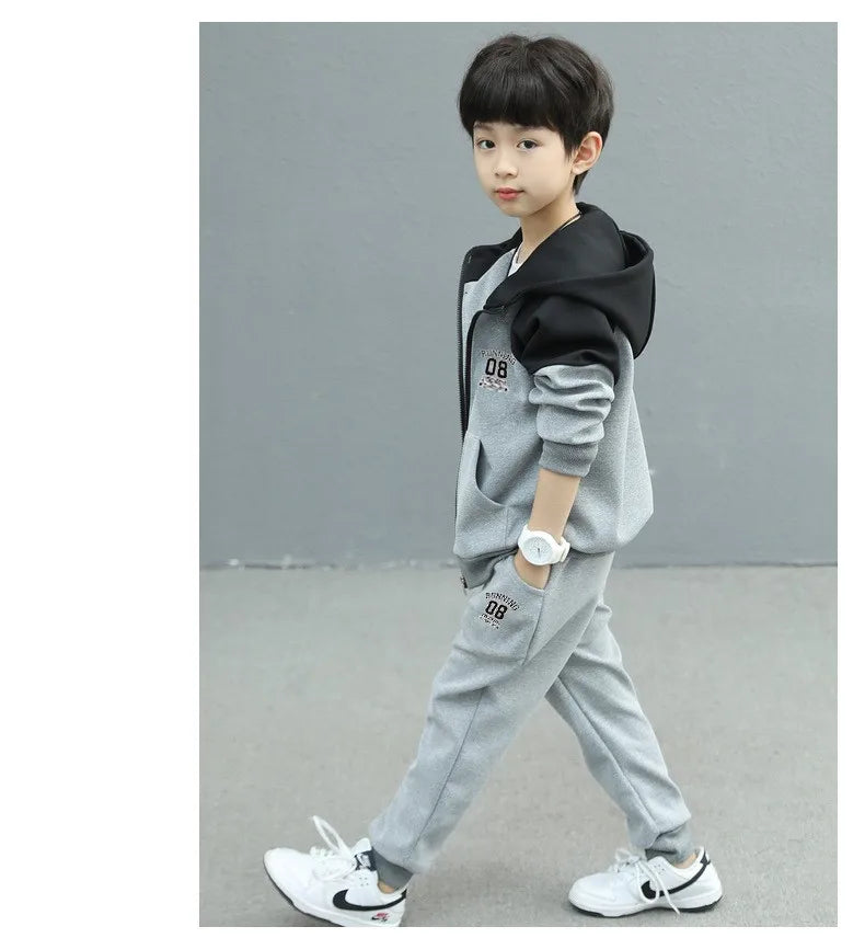 Spring Autumn Teenage Boys Clothing Set Letter Hooded Jacket + Pants 2Pcs For 5-14 Years Kids Tracksuits Children Casual Outfits