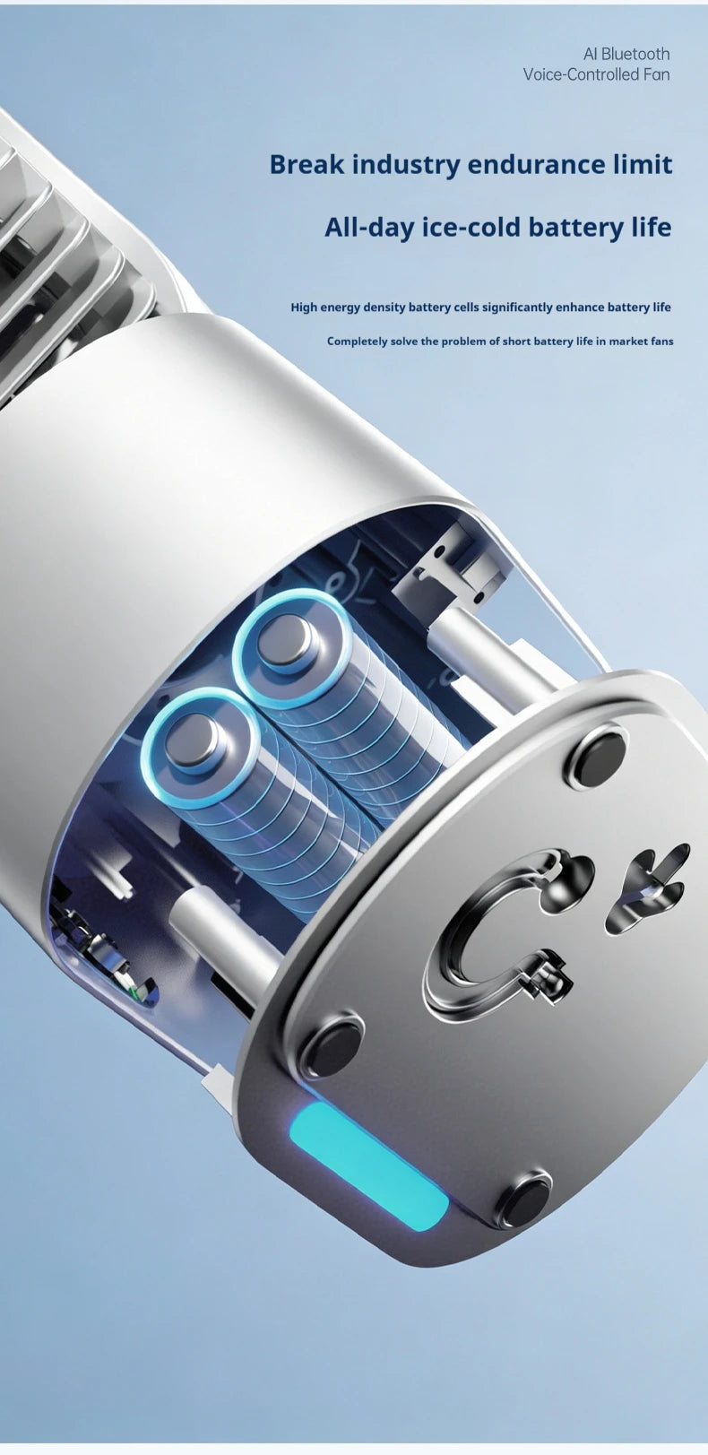HOMEFISH USB Rechargeable Wall‑mounted Fan Foldable Swivel Portable Fan Built‑in Night Light Household Air Cooling Fan