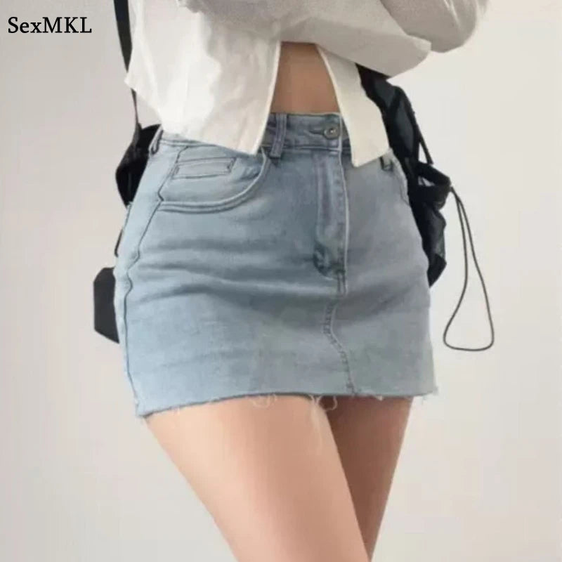 Vintage Denim Mini Skirts Women Summer Korean Fashion y2k Clothes High Waist A-line Blue Slim Cute Sexy Short Jeans Skirt Female