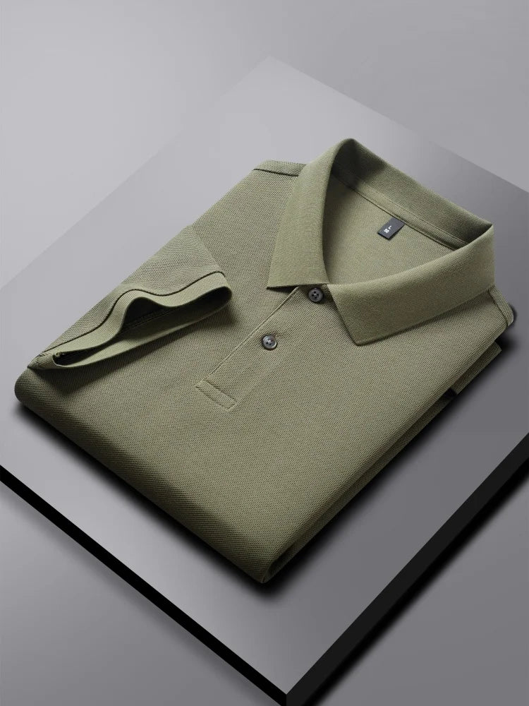 100% Pure Cotton Boutique Short-Sleeved High-End Men's Polo Shirt Summer High-Quality Solid Color Tops Business Casual T-Shirt