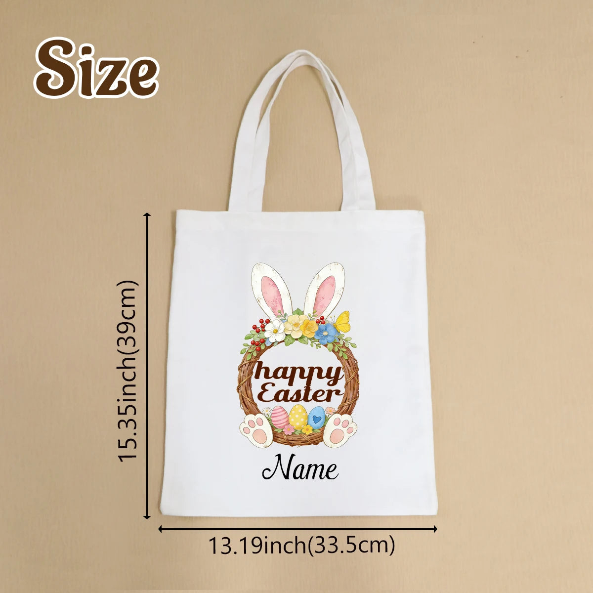 Custom Easter Tote Bag With Bunny And Floral Design, Personalized Name Shoulder Handbag For Spring Celebrations,