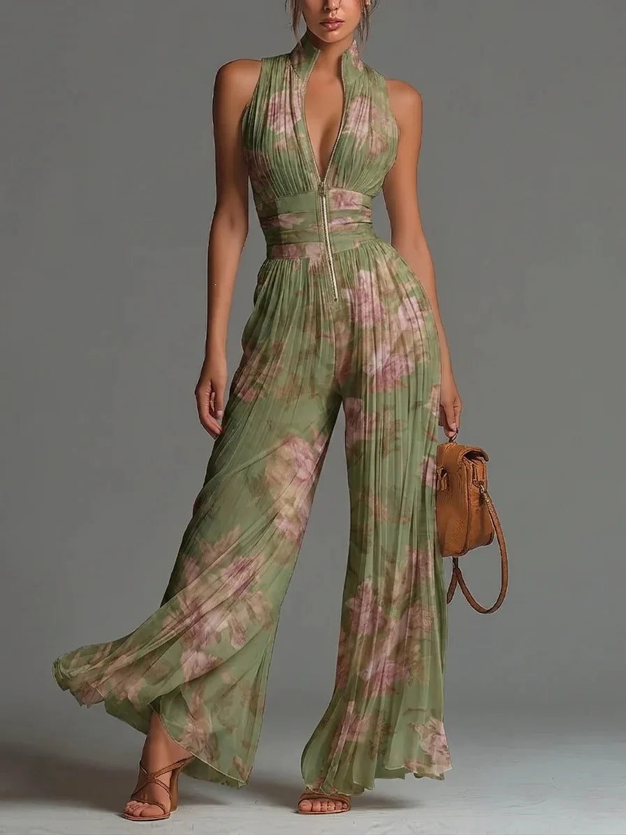 Sexy Sleeveless Jumpsuit Printed Mesh Split Irregular Hem Bodysuit Overall Pants Jumpsuits Spring Summer