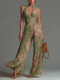 Sexy Sleeveless Jumpsuit Printed Mesh Split Irregular Hem Bodysuit Overall Pants Jumpsuits Spring Summer