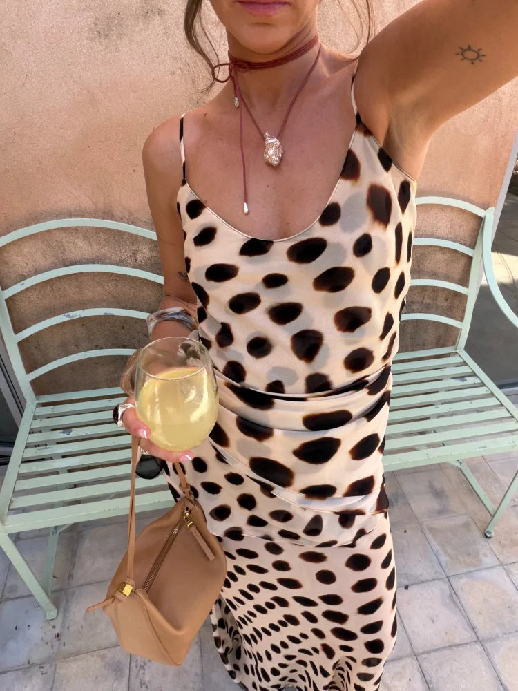 Trendy Slip Dress Animal Print V-neck Ruched Drawstring Sexy Maxi Women Dresses Beach Vacation Stylish Retro Summer Party Outfit