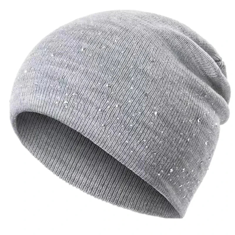 Hot Sale Women Casual Winter Fall Hat Stylish & Shiny Rhinestone Decor Women's Beanie Outdoor Streetwear Knitted Hat