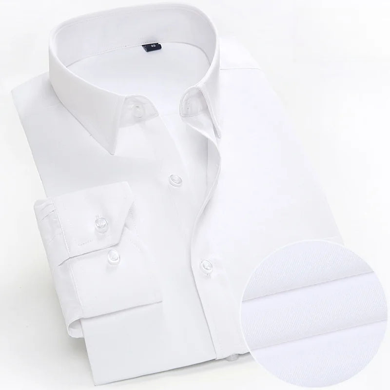 Men's High Quality Dress Shirts Long Sleeve Slim Fit Solid Stripe Business Formal White Shirt Male Pocket Social Clothing 7XL