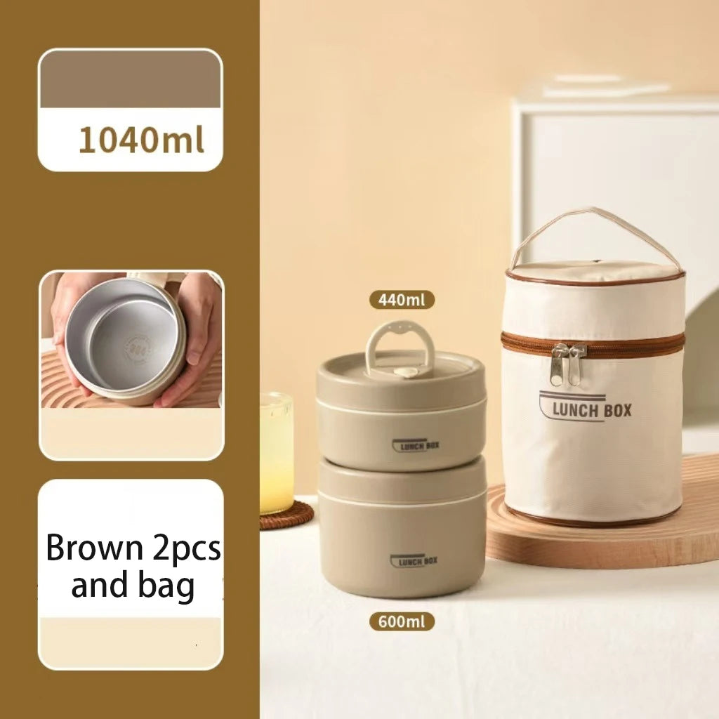 Stackable Insulated Lunch Box Set 3 Separate Microwave Bento Box Sealed Leak Proof Soup Bowl Office Food Container for Adult Kid