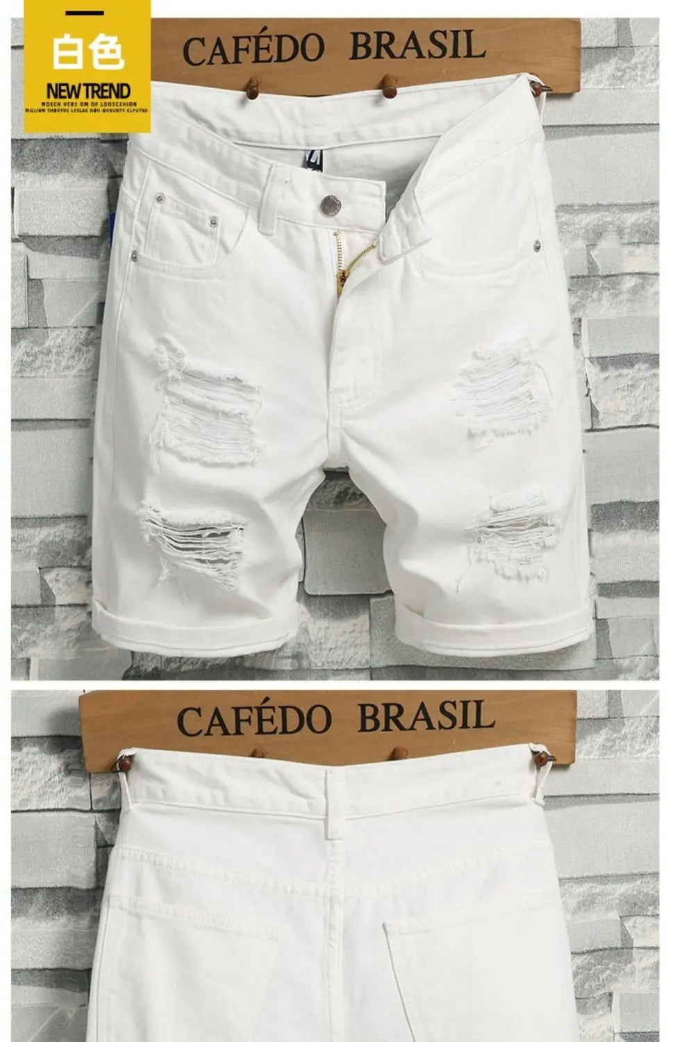 Men's Denim Shorts 2025 Summer Y2k Streetwear Ripped Casual Denim Knee Length Solid Jeans Shorts White New Classic Jeans Shorts