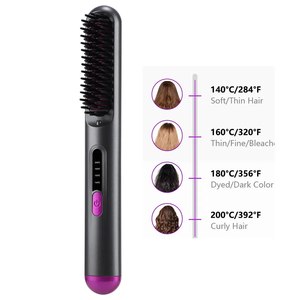 Cordless Hair Straightener 4 Temp LCD Display Anti-scald Hair Straightening Brush Portable Rechargeable Hair Styler Travel Women