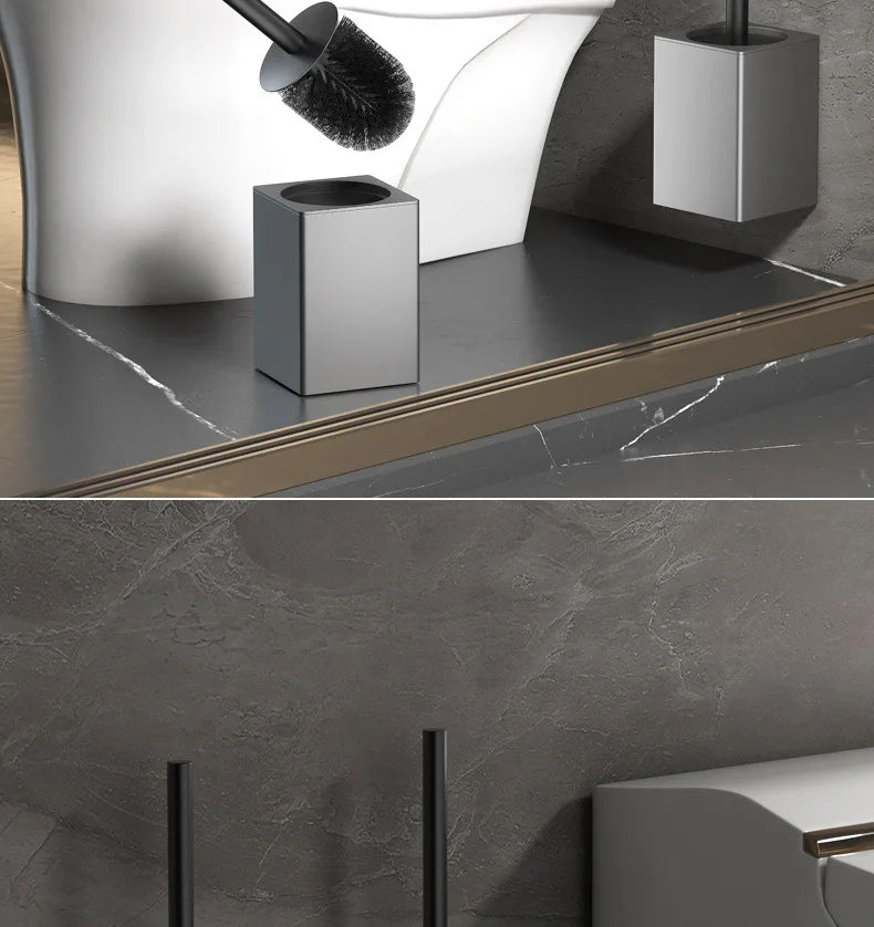 Toilet Brush Holder Wall Mounted Bathroom Cleaning Brush Toilet Brushes For Cleaning Storage Space Aluminum