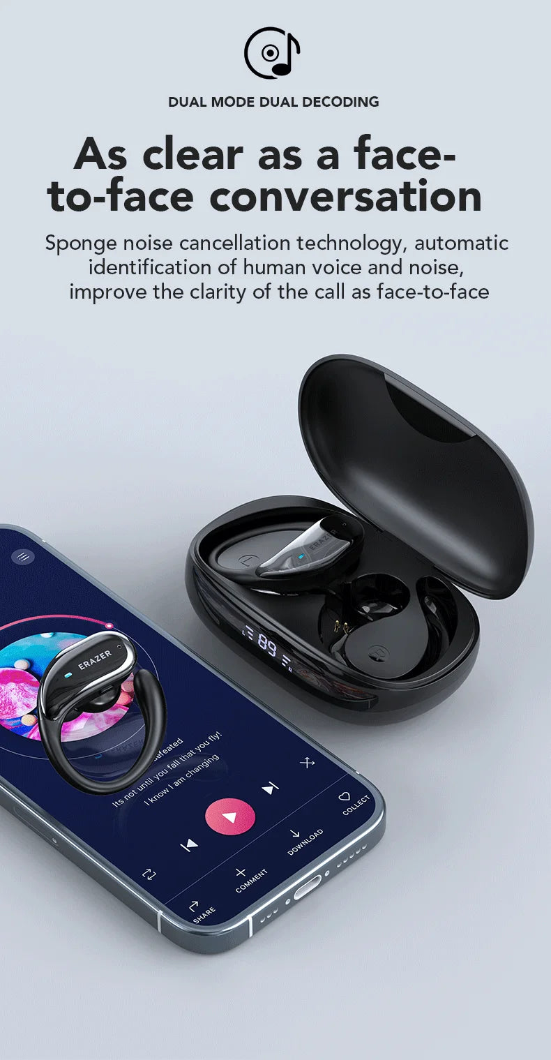 XT80 Bluetooth 5.3 Earphones True Wireless Headphones with Mic Button Control Noise Reduction Earhooks Waterproof Headset