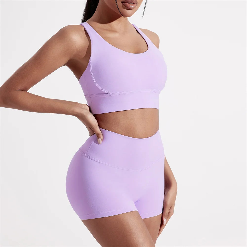 Solid Color Women Fitness Sport bra top soft tight Comprehensive training jogging gym yoga underwear cross back With chest pad